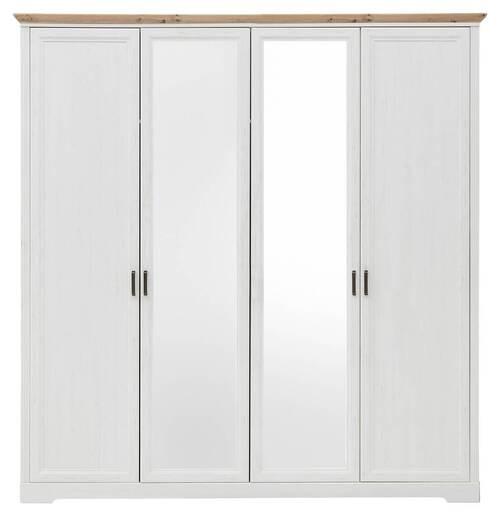 Drehtürenschrank Mit Spiegel 214 cm Jasmin II Weiß/Eiche - Weiß/Eiche Artisan, LIFESTYLE, Holzwerkstoff (214/220/64cm)