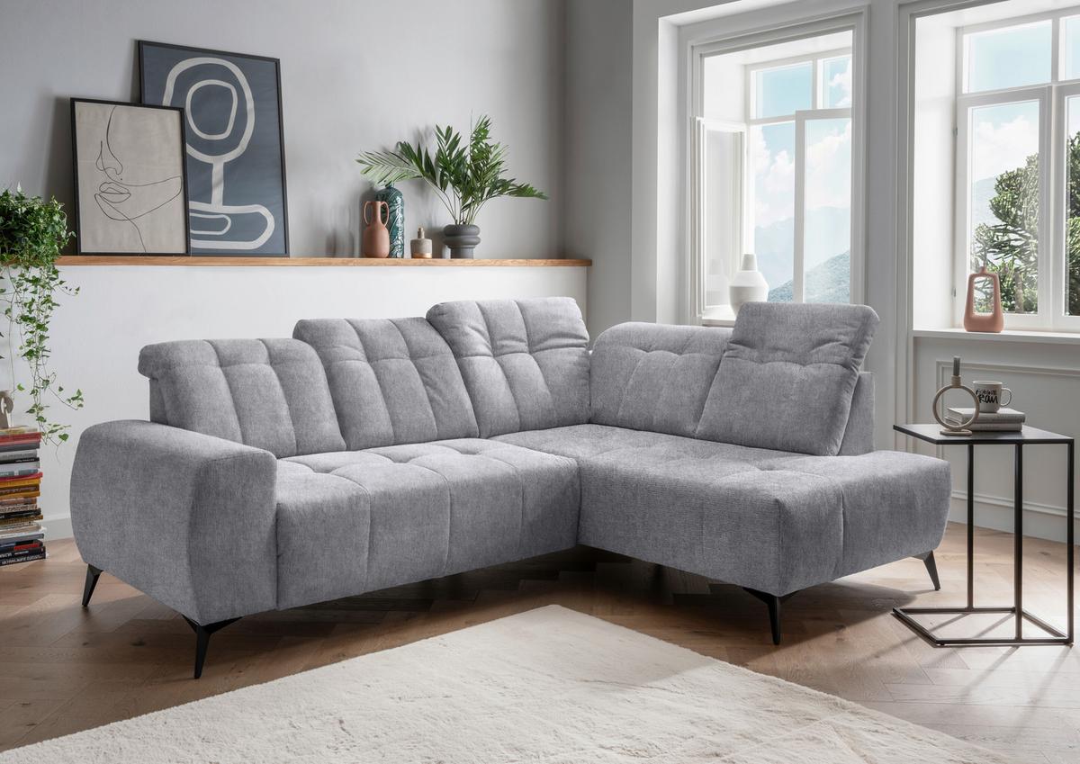 Ecksofa mit USB Anschluss Sano, Hellgrau, S: 261x200 cm - Hellgrau/Schwarz, MODERN, Textil (261/200cm) - Livetastic