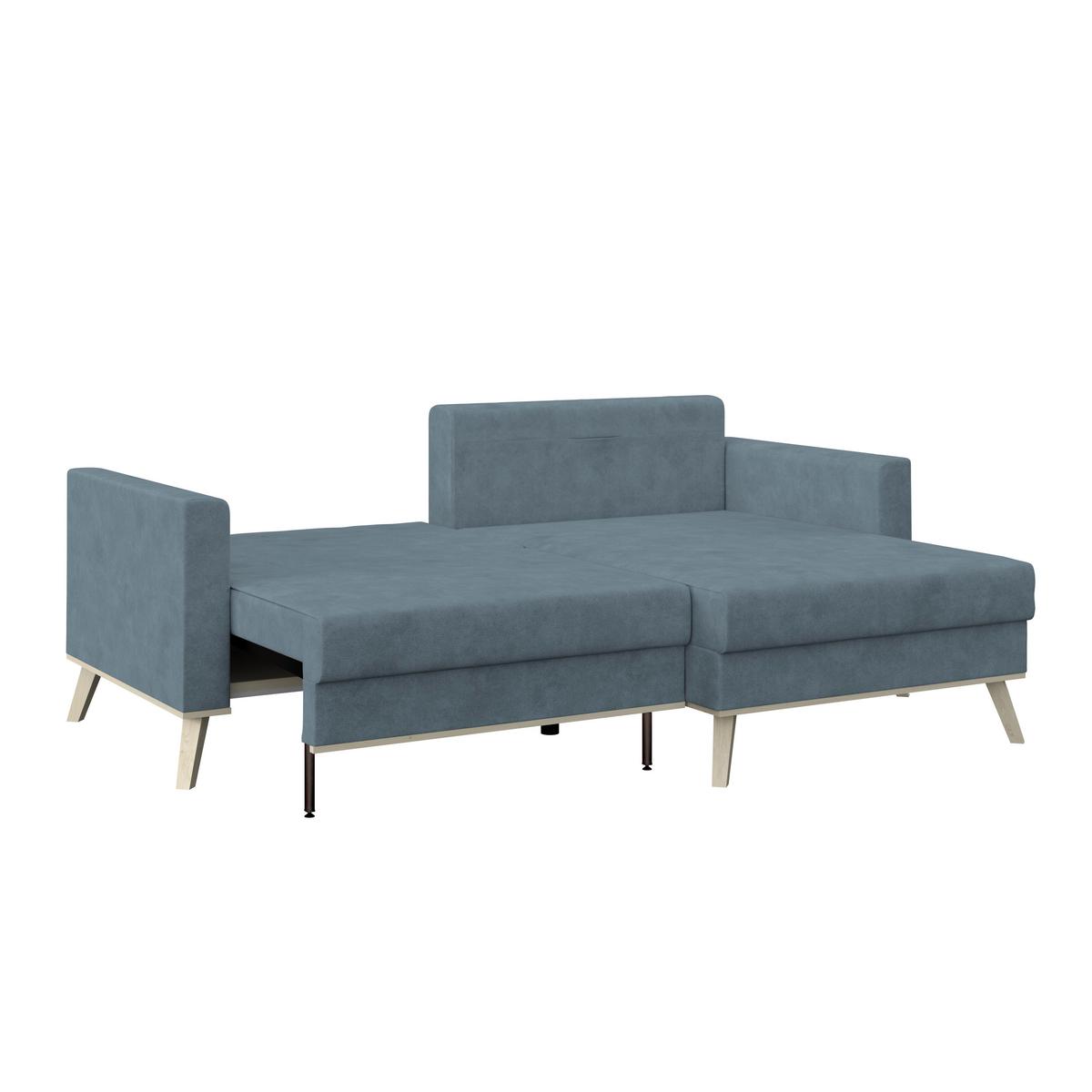 Ecksofa Mit Schlaffunktion & Bettkasten Carini Hellblau - Eichefarben/Creme, Basics, Textil (222/152cm)