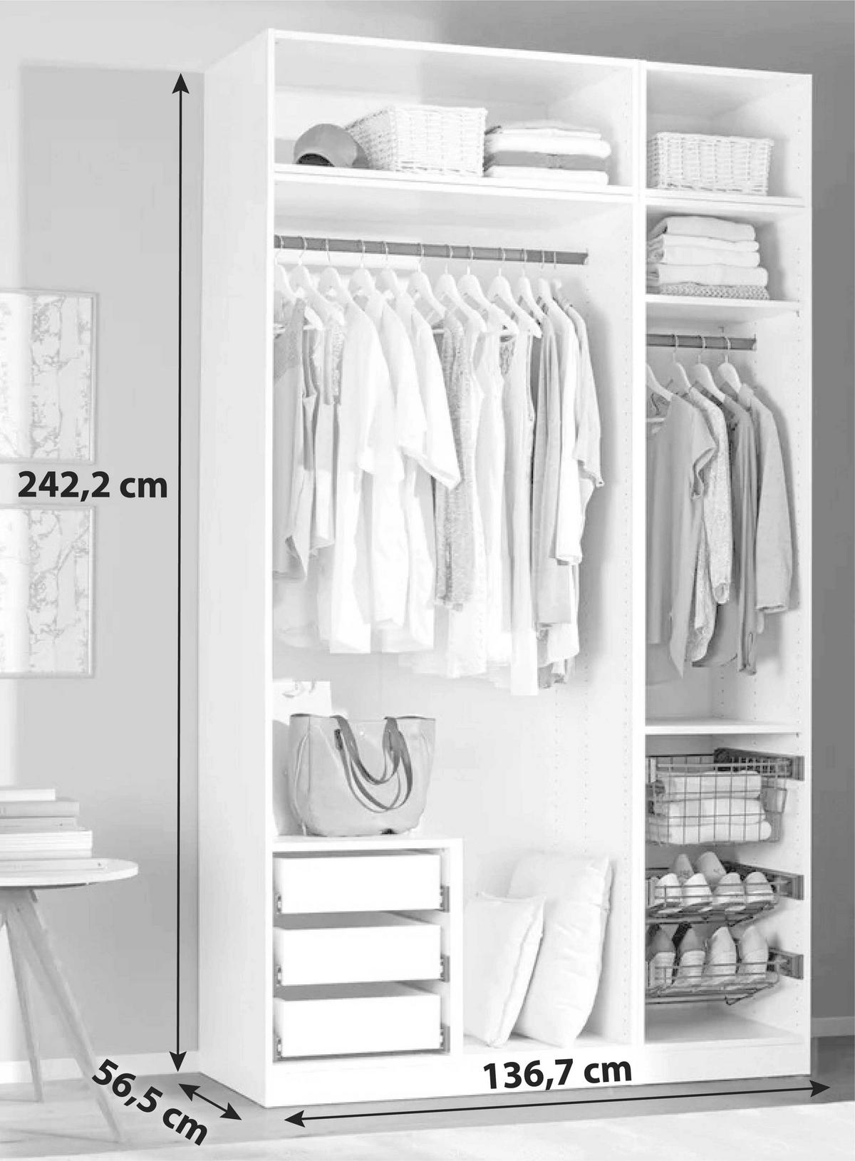 Offener Kleiderschrank B: 136,7 Cm Unit Weiß - Weiß, MODERN, Holzwerkstoff (136,7/242,2/56,5cm) - Ondega