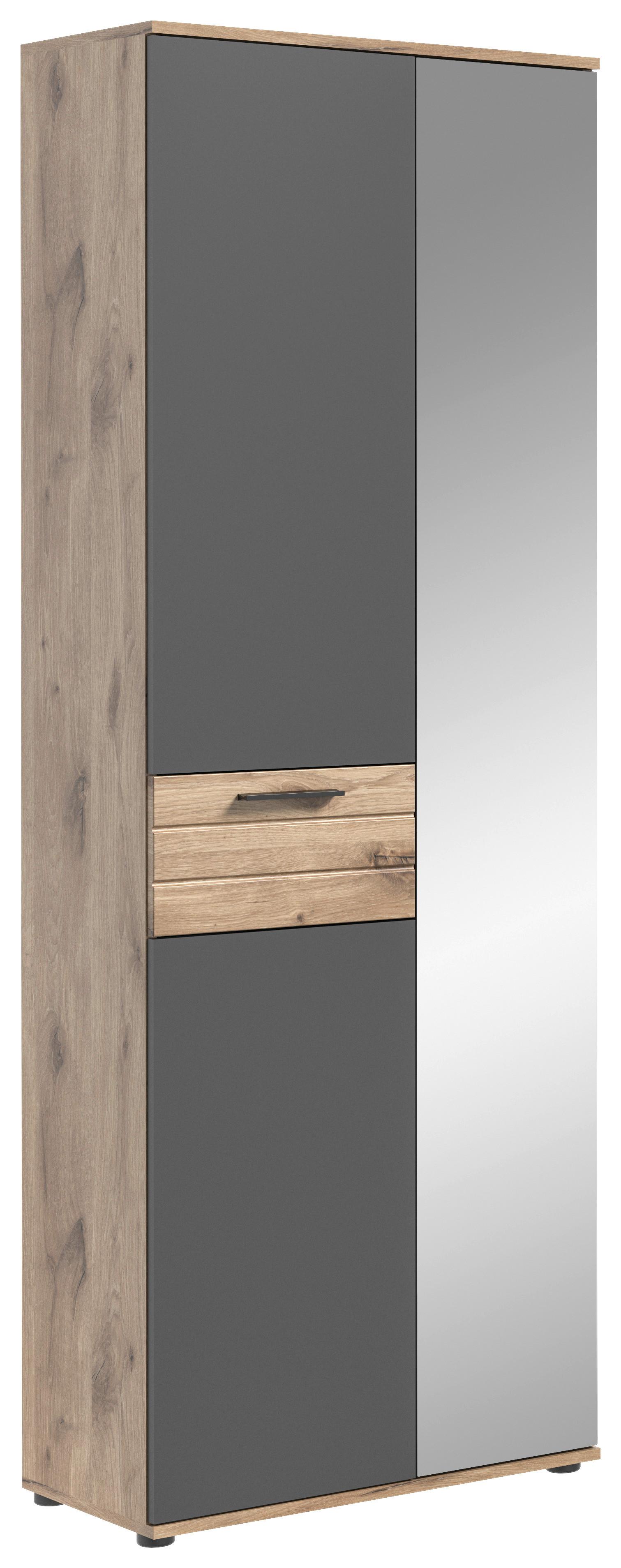 Garderobenschrank Mason Eiche/ Grau Mit Spiegel B: 70 cm