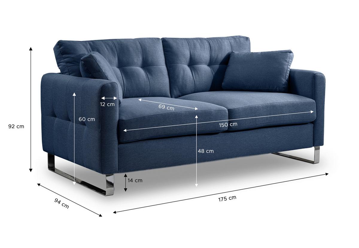 2-Sitzer-Sofa Hera Dunkelblau B: 172cm - Chromfarben/Dunkelblau, Basics, Holz/Textil (172/92/94cm) - MID.YOU