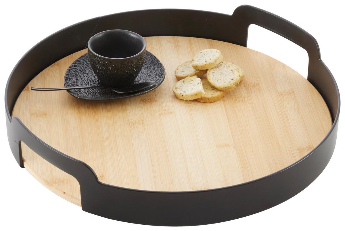 Servírovací podnos BETTY RUND - čierna, Modern, plast/prírodné materiály (37,5/7cm) - Mömax