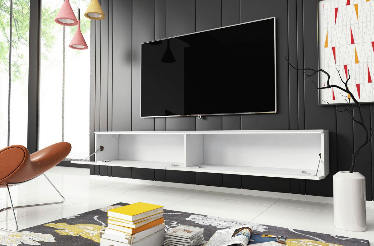 TV-Lowboard B: 180 cm Weiß Hochglanz - Weiß Hochglanz/Weiß, LIFESTYLE, Holzwerkstoff (180/30/33cm) - P & B