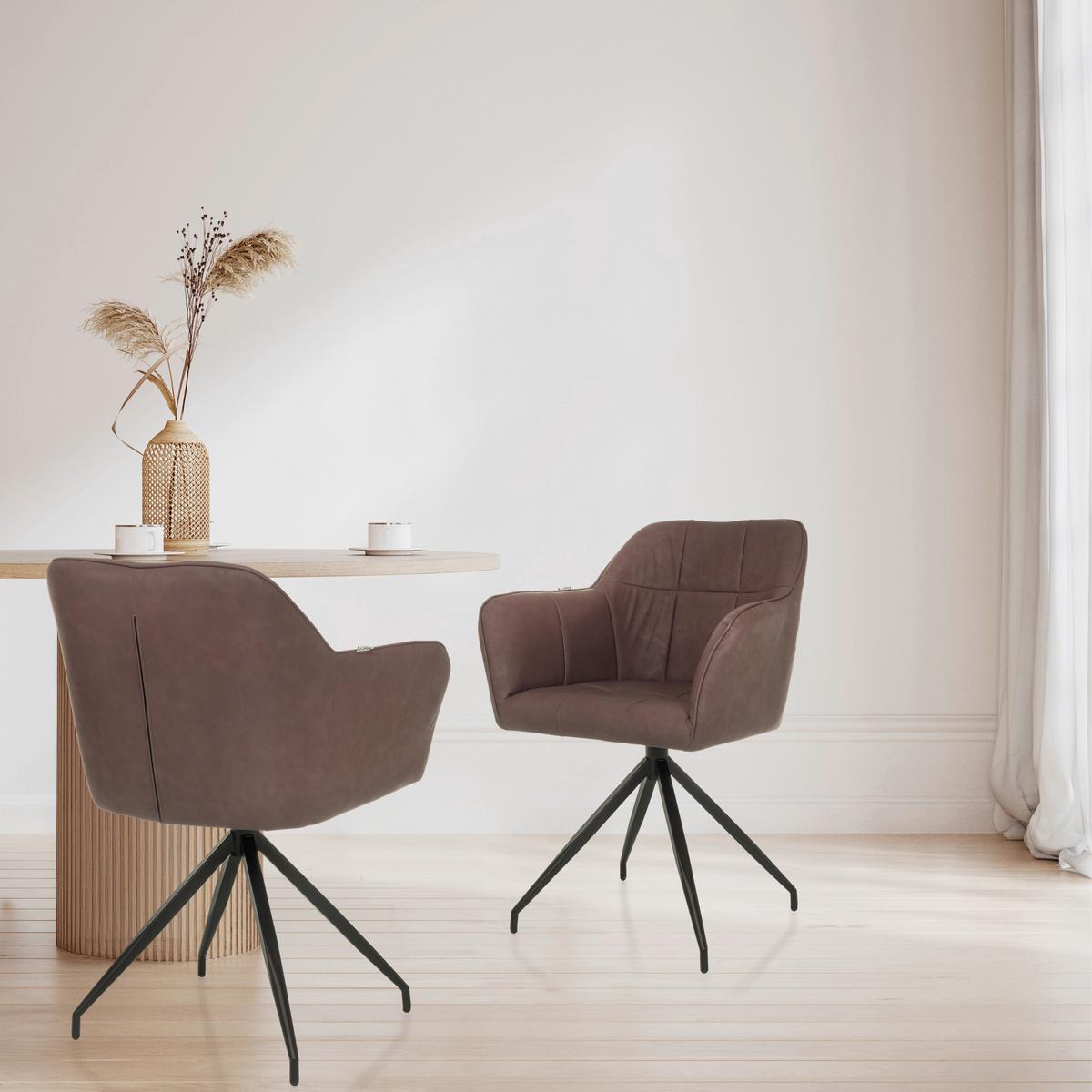 Armlehnstuhl Elverum Dunkelbraun B: 61 Cm - Dunkelbraun/Schwarz, MODERN, Leder/Metall (61/90/56cm) - MID.YOU