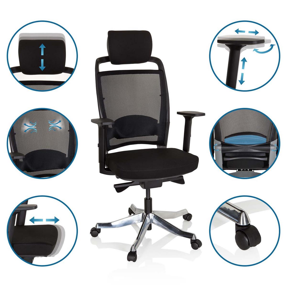 Drehstuhl Ikast I Schwarz - Silberfarben/Schwarz, MODERN, Kunststoff/Textil (68/120/55cm) - MID.YOU