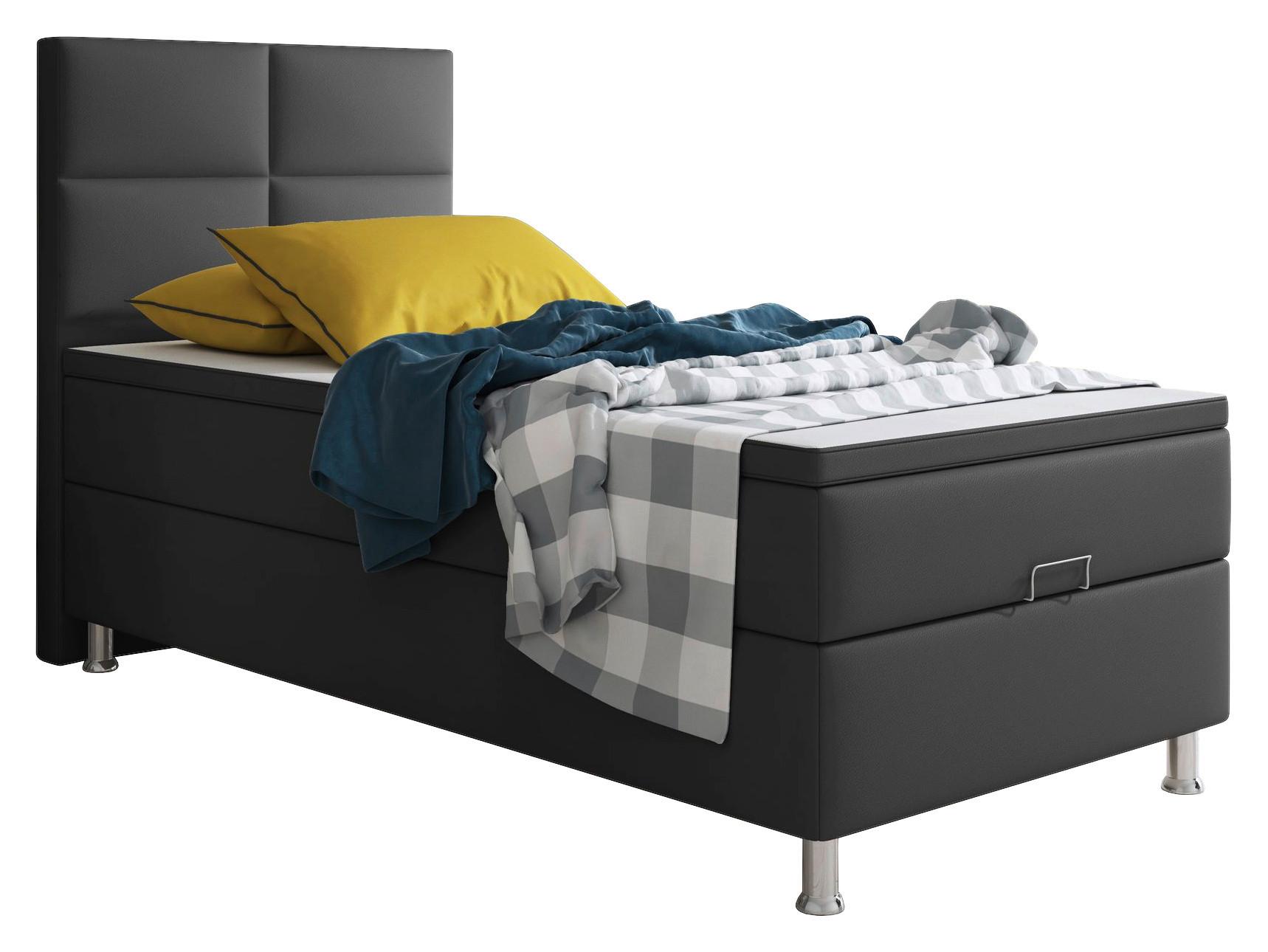 Boxspringbett mit Topper 90x200 cm Miami-Bk - Anthrazit/Silberfarben, KONVENTIONELL, Leder/Textil (90/115/210cm) - MID.YOU