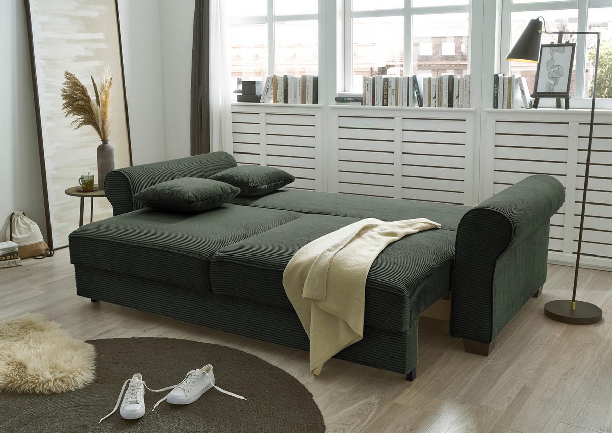 3-sitzer-sofa Mit Schlaf- Funktion Angelina Dunkelgrün - Dunkelgrün/Schwarz, Basics, Textil (250/95/125cm) - MID.YOU