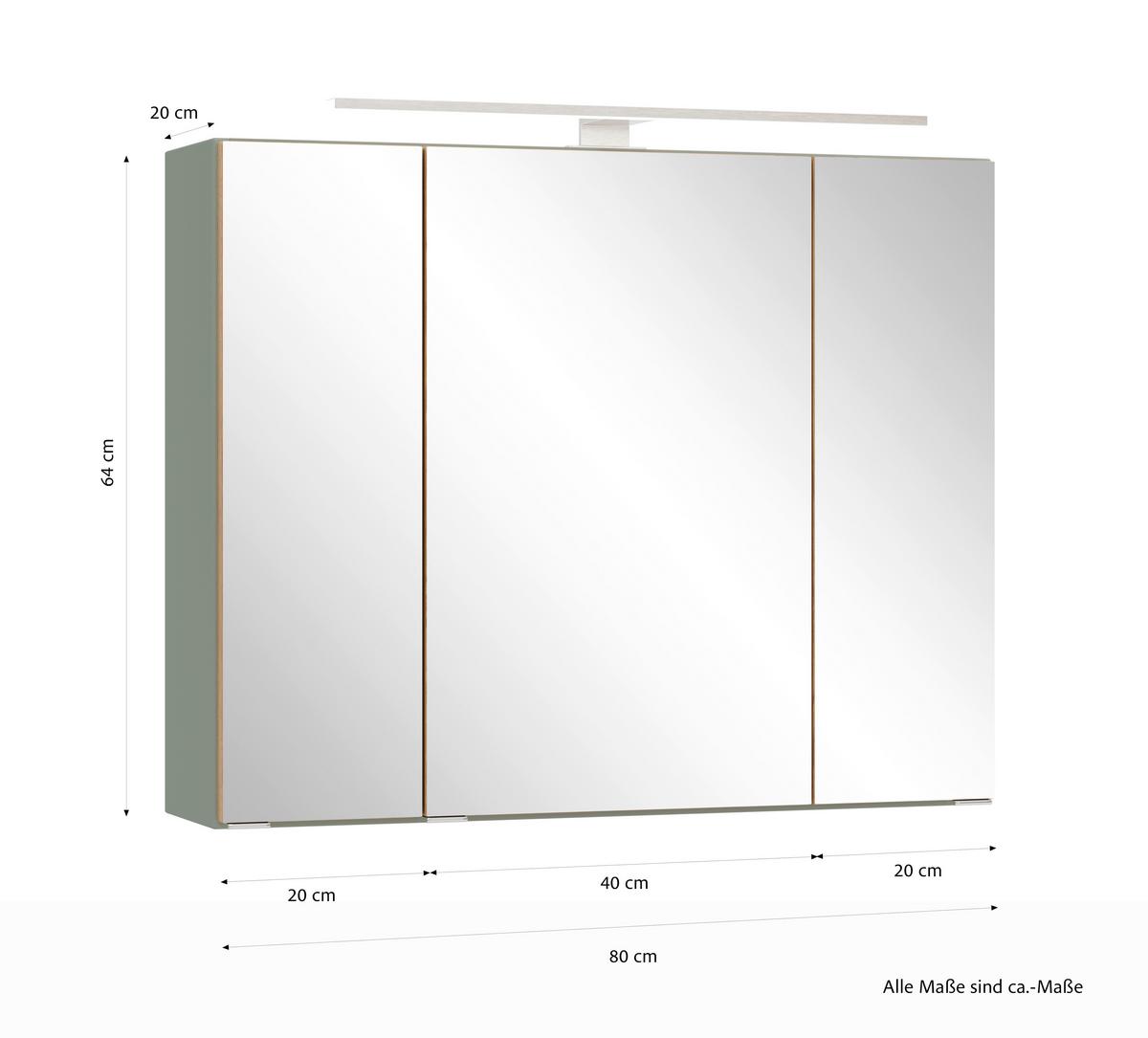 SPIEGELSCHRANK Verona Schilfgrün B: 80cm - Schilfgrün/Wildeiche, Trend, Glas/Holzwerkstoff (80/64/20cm) - Held