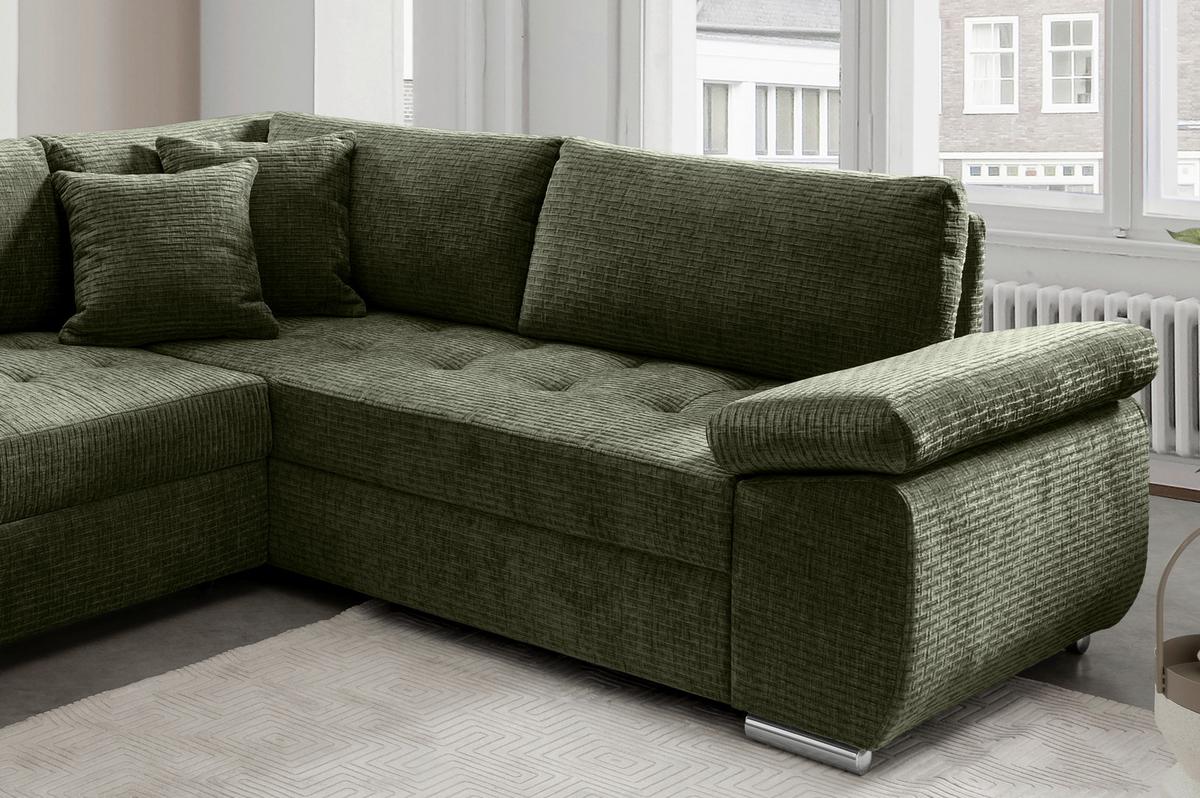 Wohnlandschaft Terana Olivgrün Mit Schlaffunktion, Mikrofaser - Chromfarben/Olivgrün, KONVENTIONELL, Textil (157/305/219cm) - Livetastic