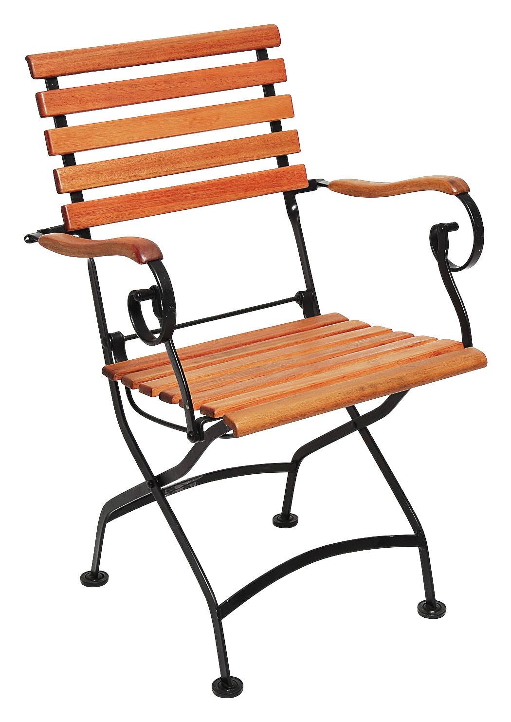 Gartensessel Klappbar Schlossgarten Echtholz/Metall - Schwarz/Naturfarben, ROMANTIK / LANDHAUS, Holz/Metall (60/57/85cm) - Gardenson