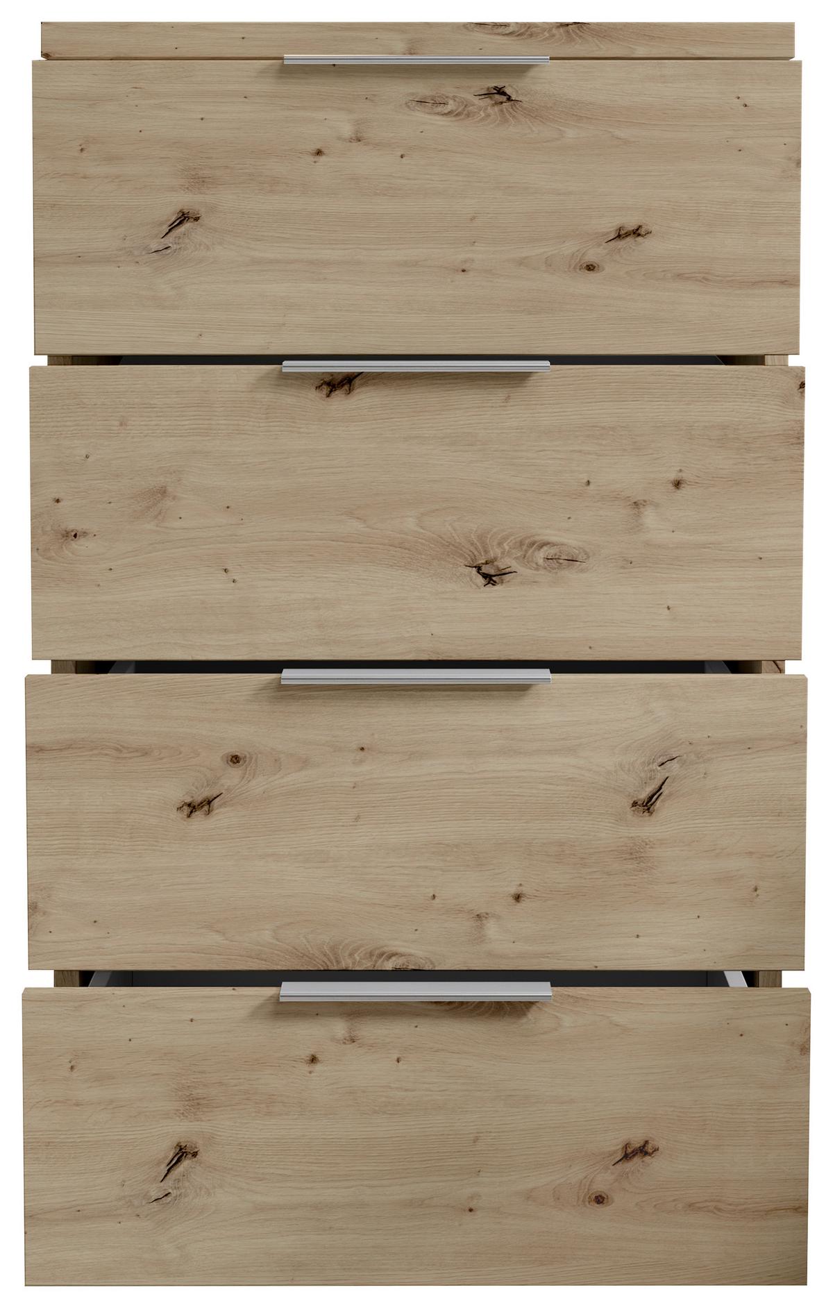 Nachtkästchen Smilla 4l E - Alufarben/Eiche Artisan, KONVENTIONELL, Holzwerkstoff (46/79/42cm)