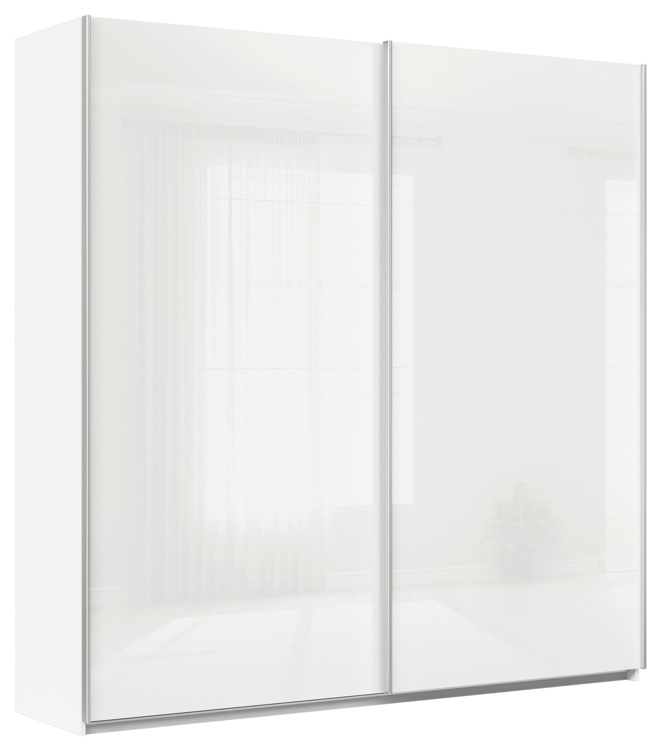 Tolóajtós Szekrény Feldkirch 225/229cm - magasfényű fehér/fehér, Modern, faalapú anyag/Üveg (225/229/62cm)