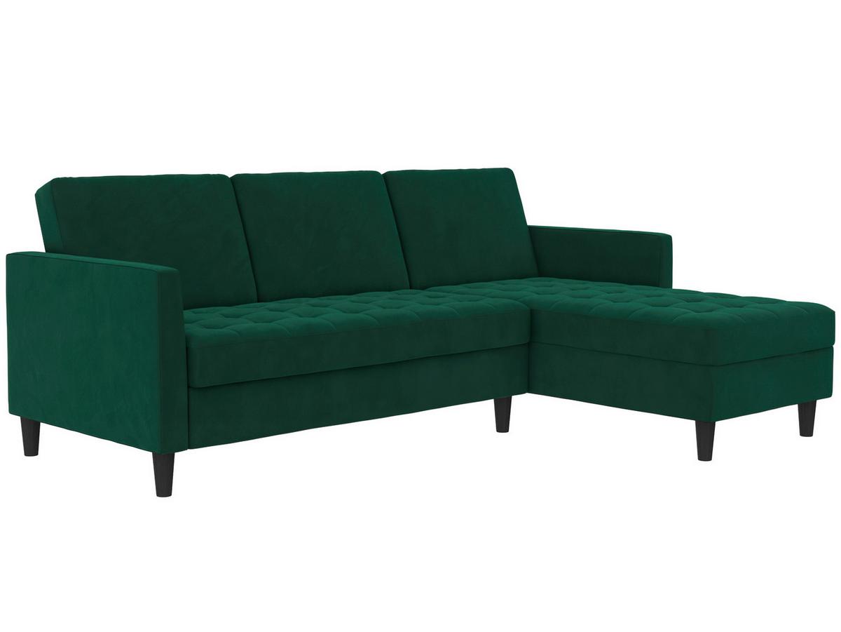 Ecksofa Palermo Dunkelgrün, mit Stauraum - Dunkelgrün/Schwarz, Basics, Textil (213/154cm) - Livetastic