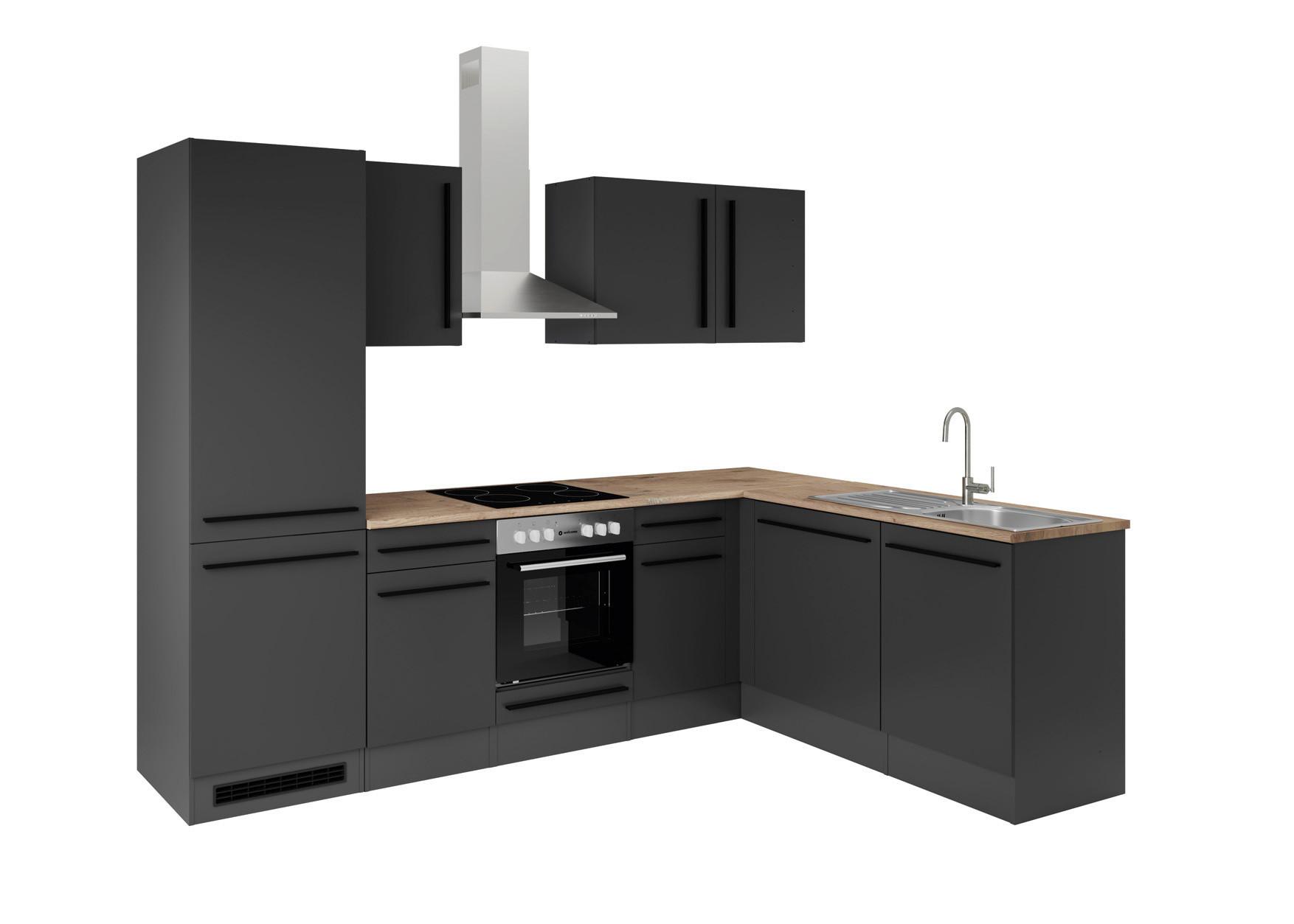 Eckküche Jazz 8 280 Schwarz S: 280x175 cm - Eichefarben/Schwarz, LIFESTYLE, Holzwerkstoff (280/175cm) - P & B