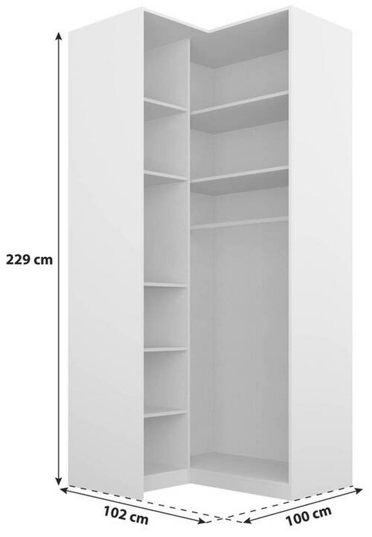 Eckschrank B: 100 cm Alabama, Weiß - Silberfarben/Weiß, MODERN, Holzwerkstoff (100/229/102cm) - Rauch Möbel