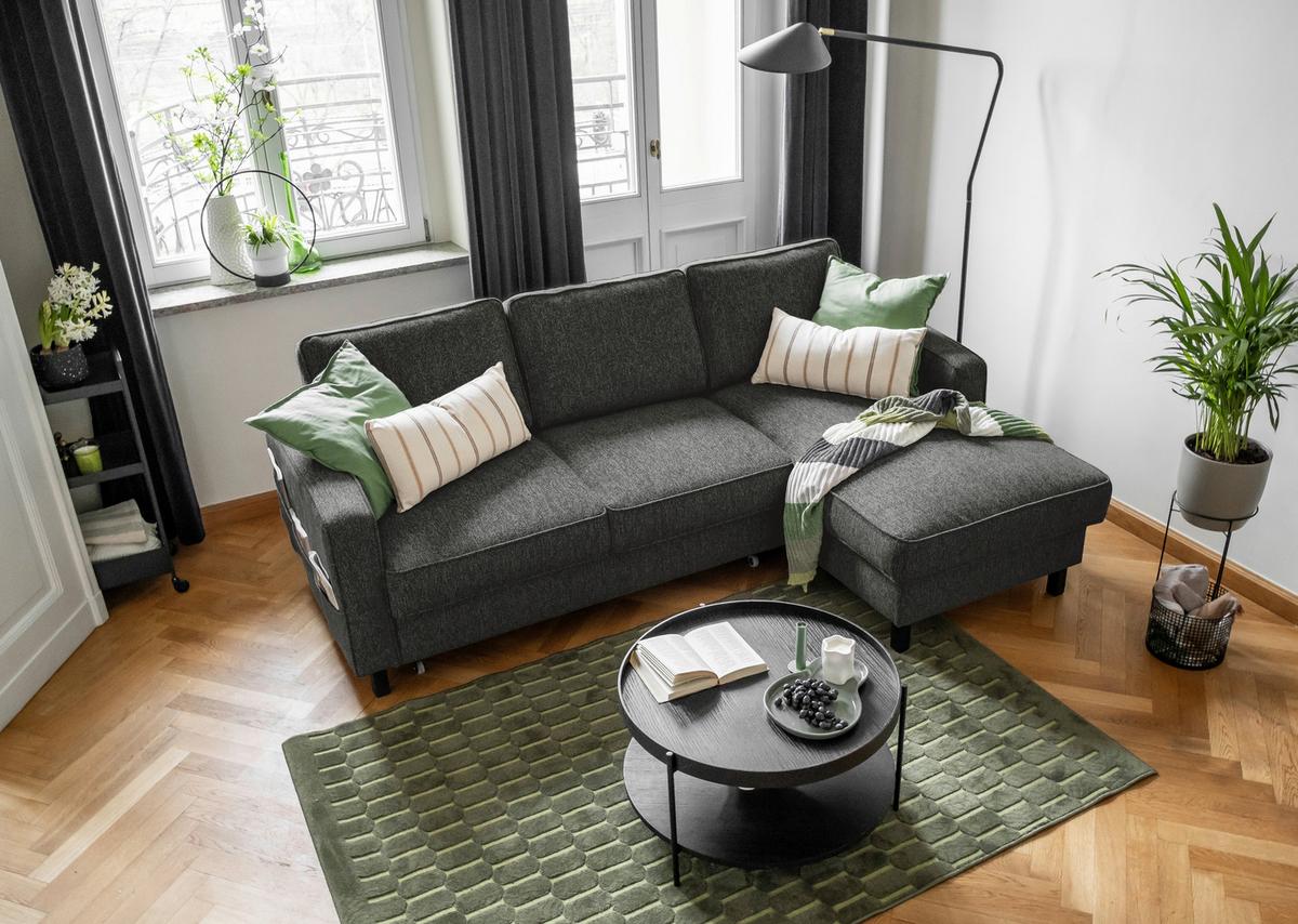 Ecksofa Molly Dunkelgrau S: 228x148 cm - Dunkelgrau/Schwarz, Textil (228/148cm) - MID.YOU