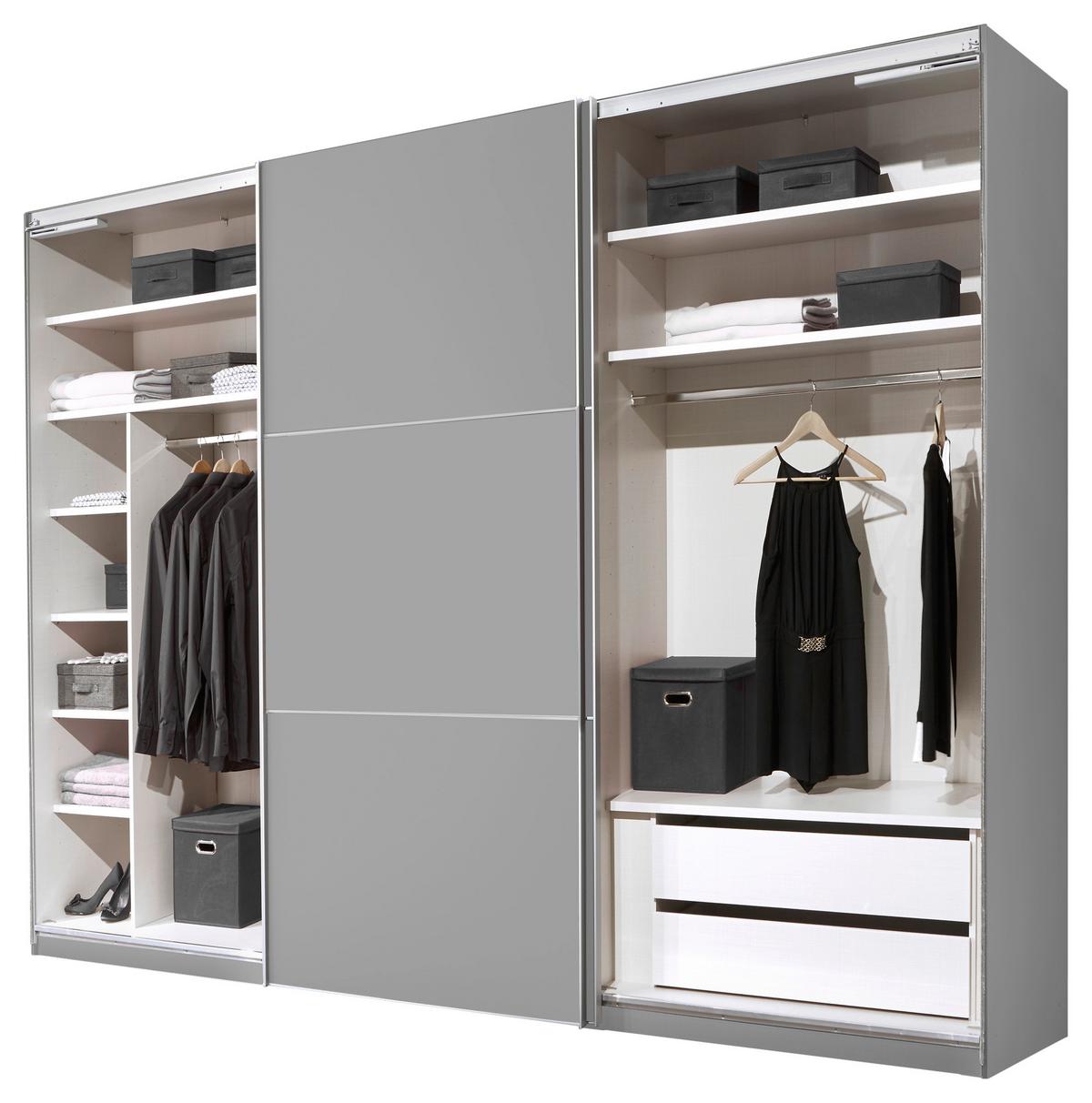Schwebetürenschrank B: 280cm Includo, Grau - Grau, MODERN (280/222/68cm) - MID.YOU
