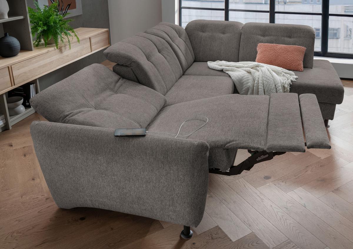 Ecksofa Minori Chenille Graubraun, S: Ca. 270x198 Cm - Graubraun/Schwarz, MODERN, Textil (270/198cm) - Livetastic