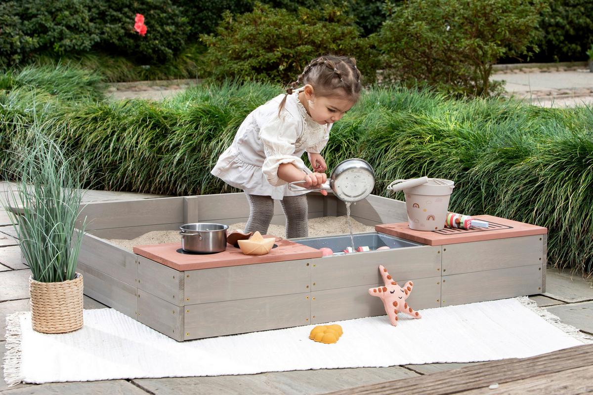 Sandkasten Muddy Buddy® - Rosa/Grau, Basics, Holz (120/120/20cm) - MUDDY BUDDY