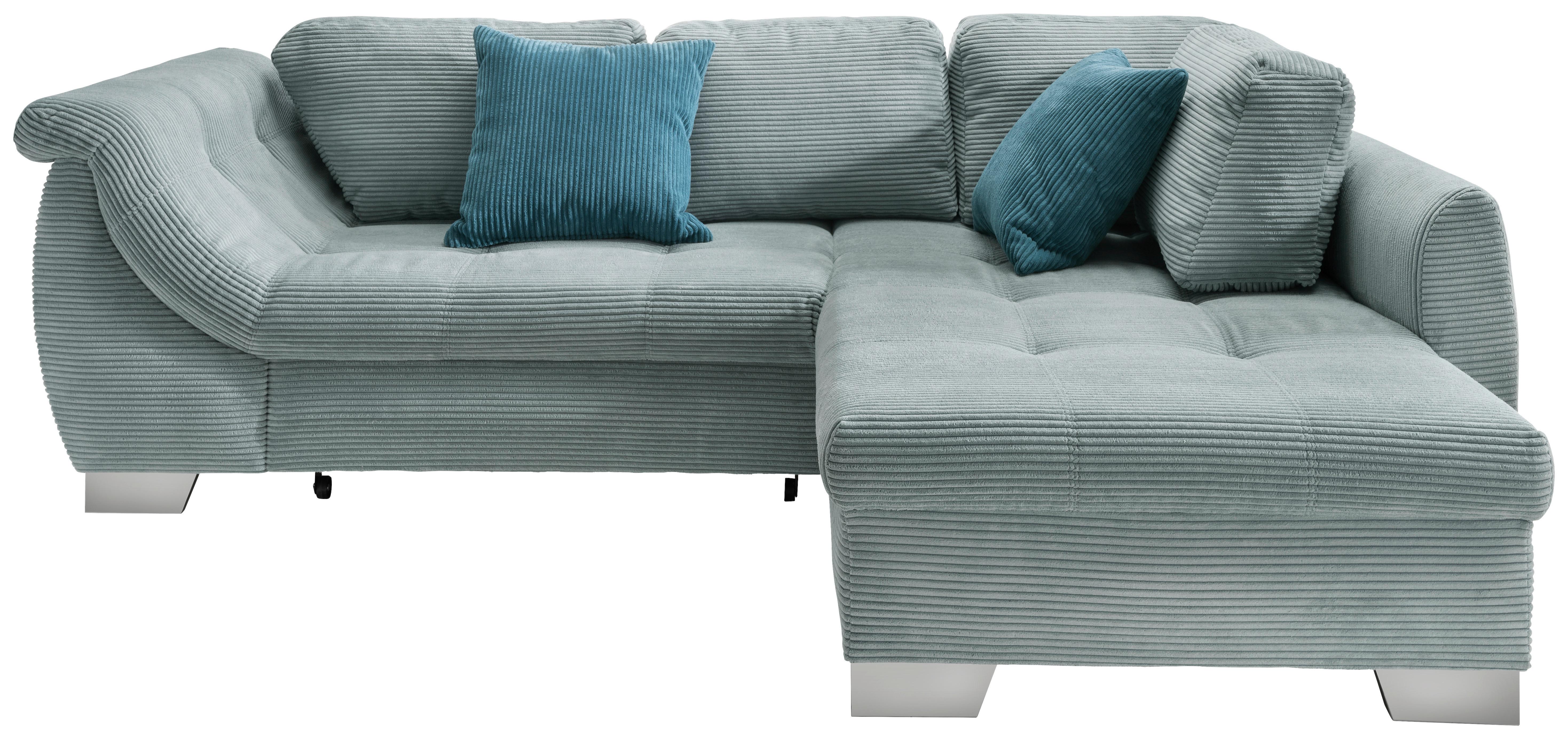 Ecksofa mit Schlaffunktion Flora Blau Cord - Blau/Silberfarben, Design, Textil (250/190cm) - MID.YOU