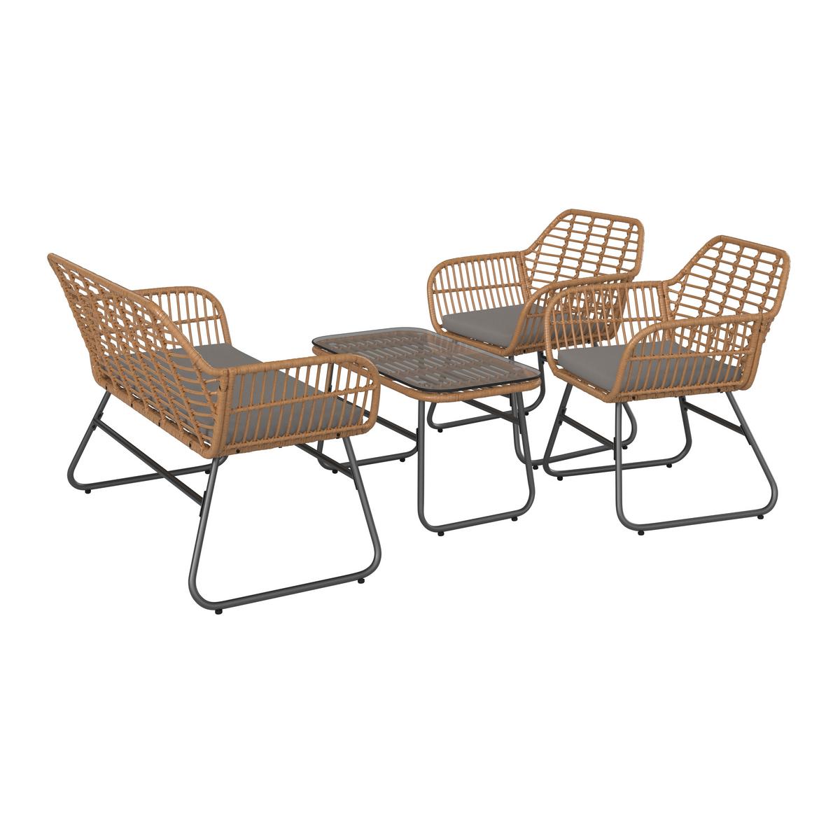 Loungegarnitur Bali - Naturfarben/Grau, MODERN, Glas/Kunststoff - Beldano