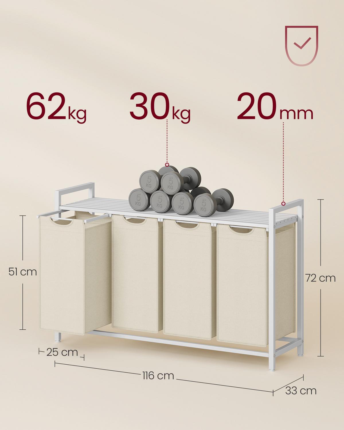 Wäschekorb Blh401w01 - Beige/Weiß, Trend, Holzwerkstoff/Textil (116/72/33cm) - MID.YOU