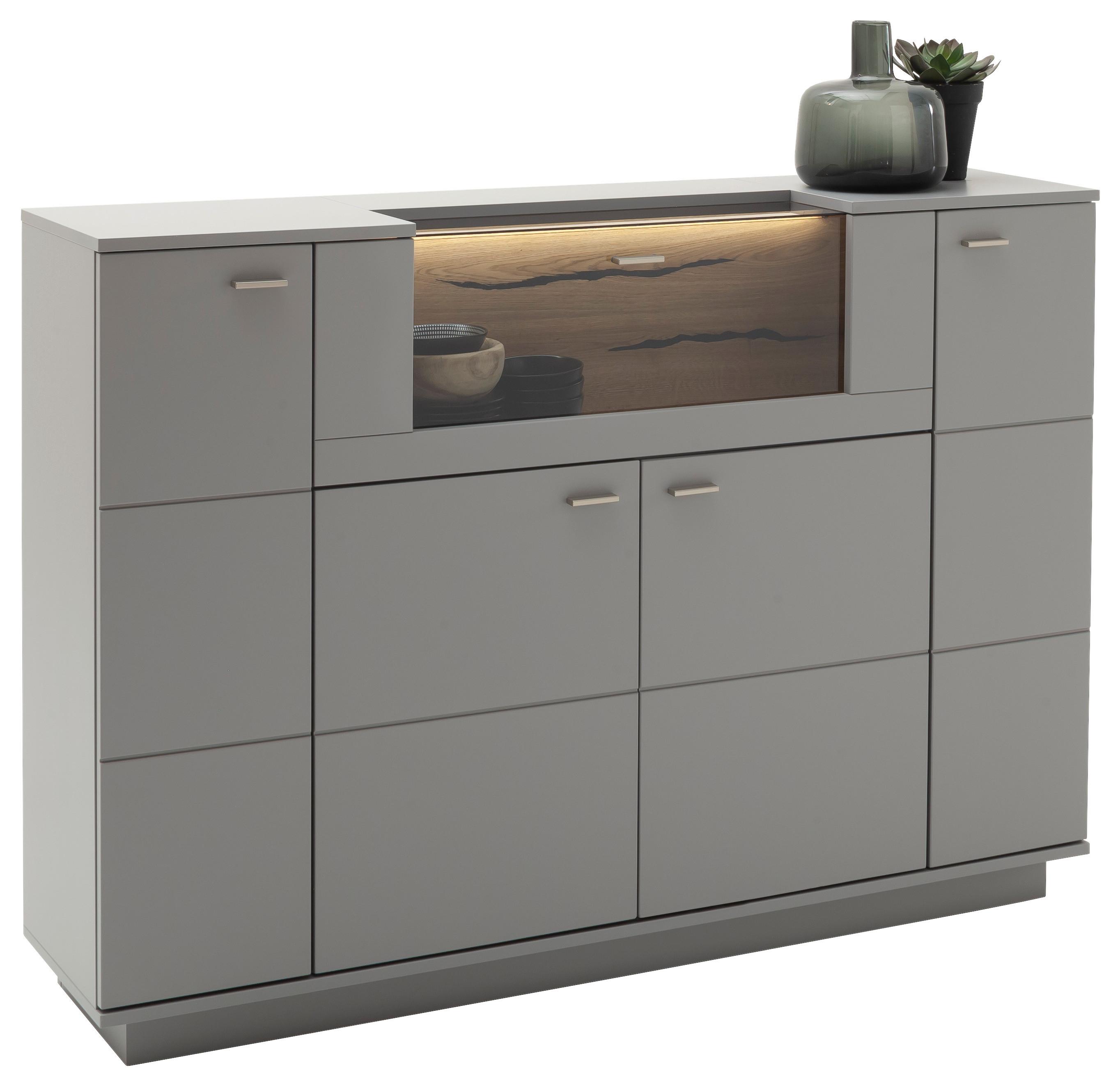 Highboard Echtholz B: 160 cm Sevilla Grau/Eichefarben