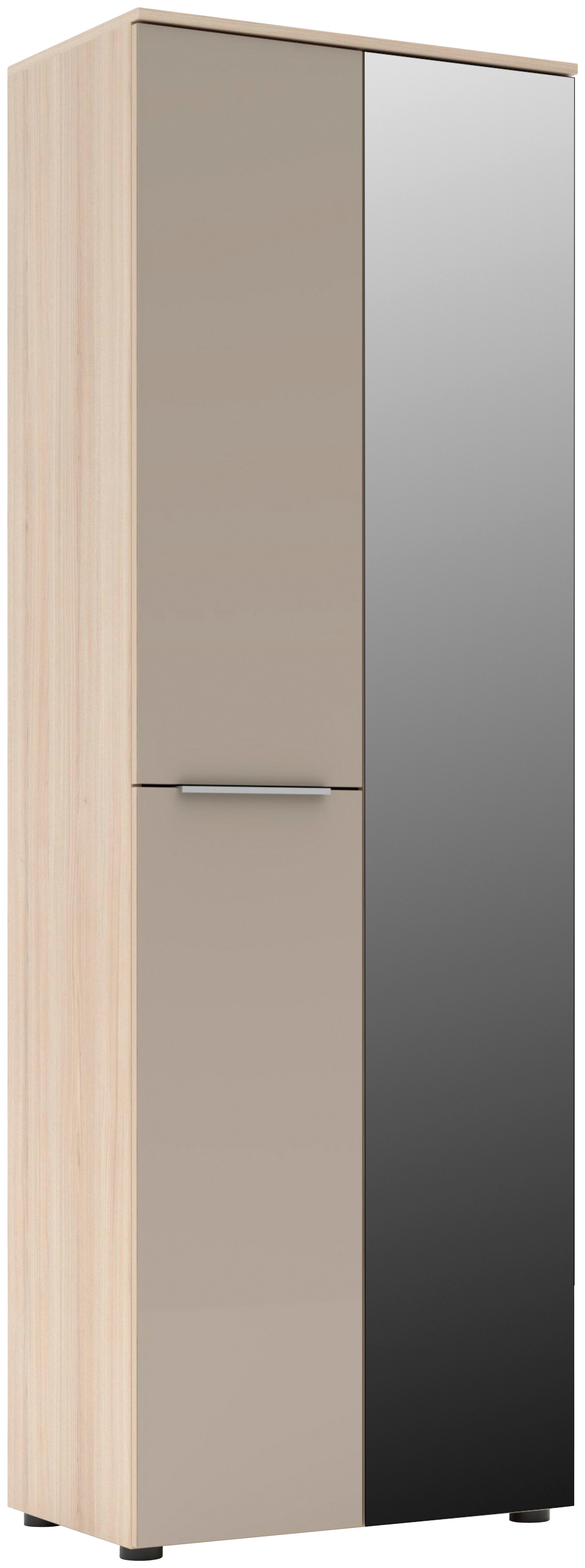 Előszobaszekrény Siena 65/196cm - kasmírszínű/tölgyfa színű, Modern, faalapú anyag/üveg (65/196/41cm)