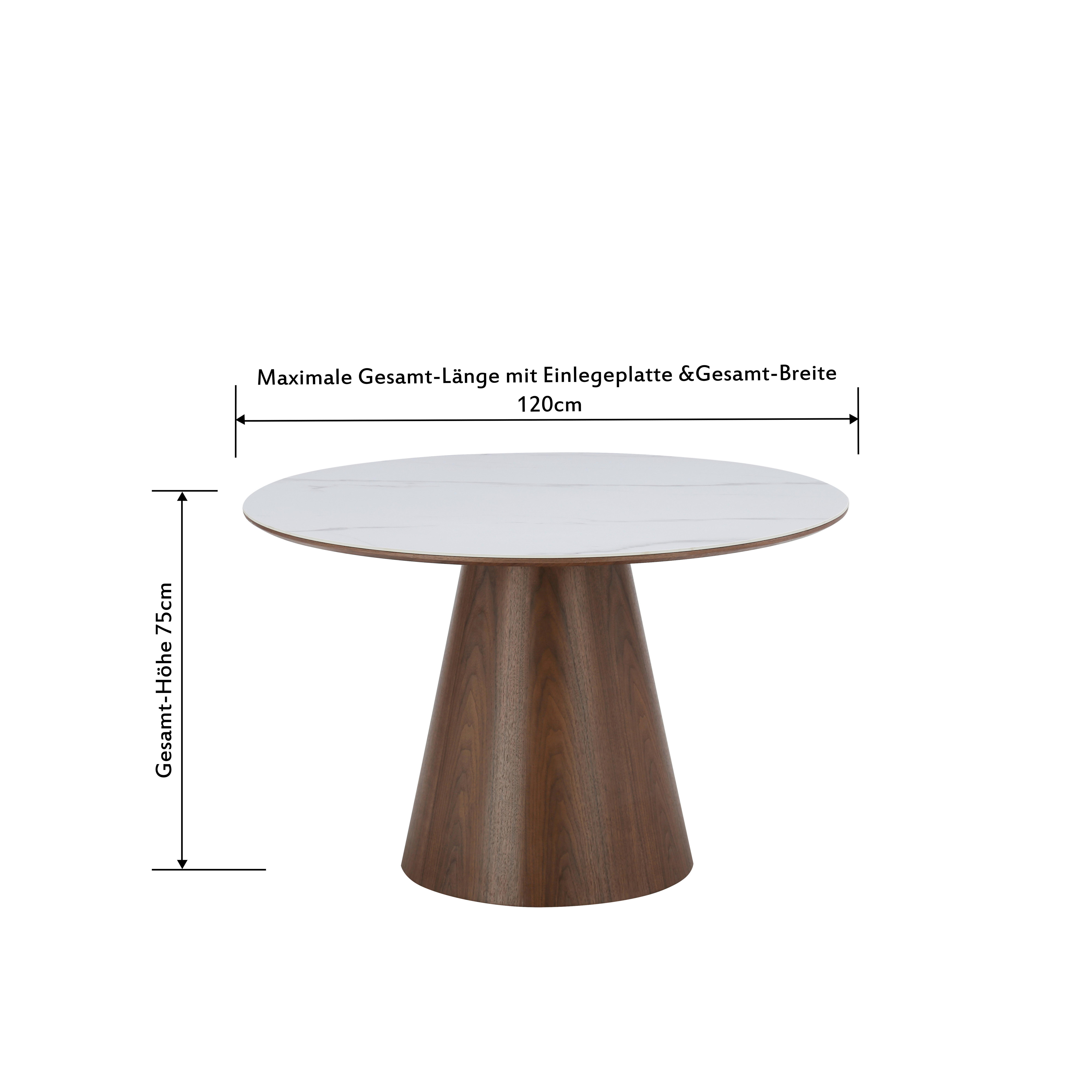 Esstisch Aiden Keramikplatte Weiß, B: 120 - Walnussfarben/Weiß, MODERN, Holz/Keramik (120/75/120cm) - MID.YOU