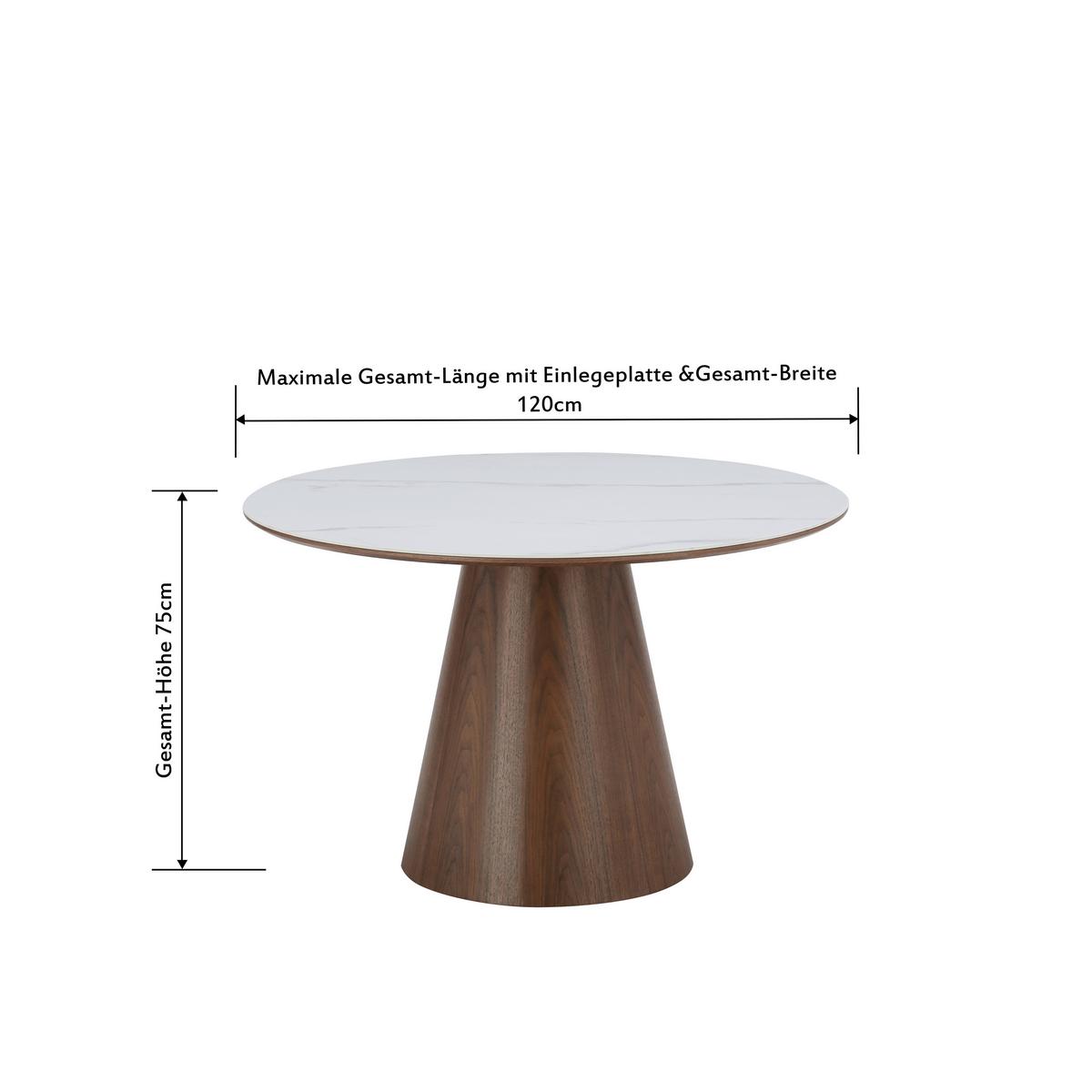 Esstisch Aiden Keramikplatte Weiß, B: 120 - Walnussfarben/Weiß, MODERN, Holz/Keramik (120/75/120cm) - MID.YOU