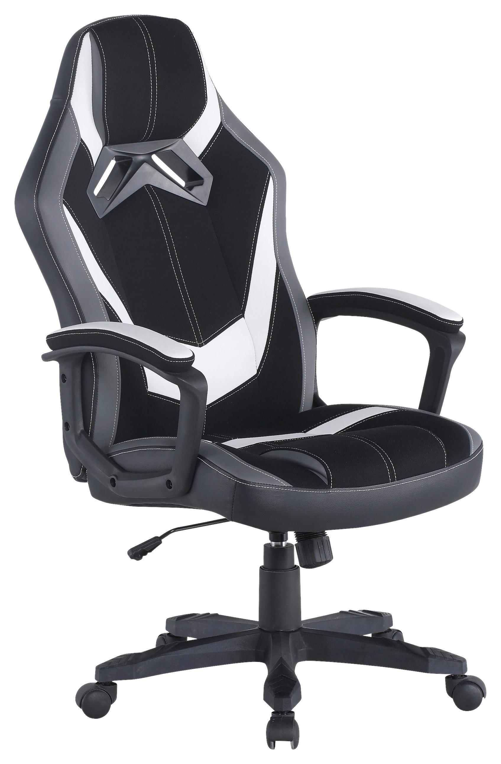 Gaming Stuhl Livetastic Yale Grau/Schwarz/Weiß - Schwarz/Weiß, Design, Kunststoff/Textil (64,5/112-122/69cm) - Livetastic