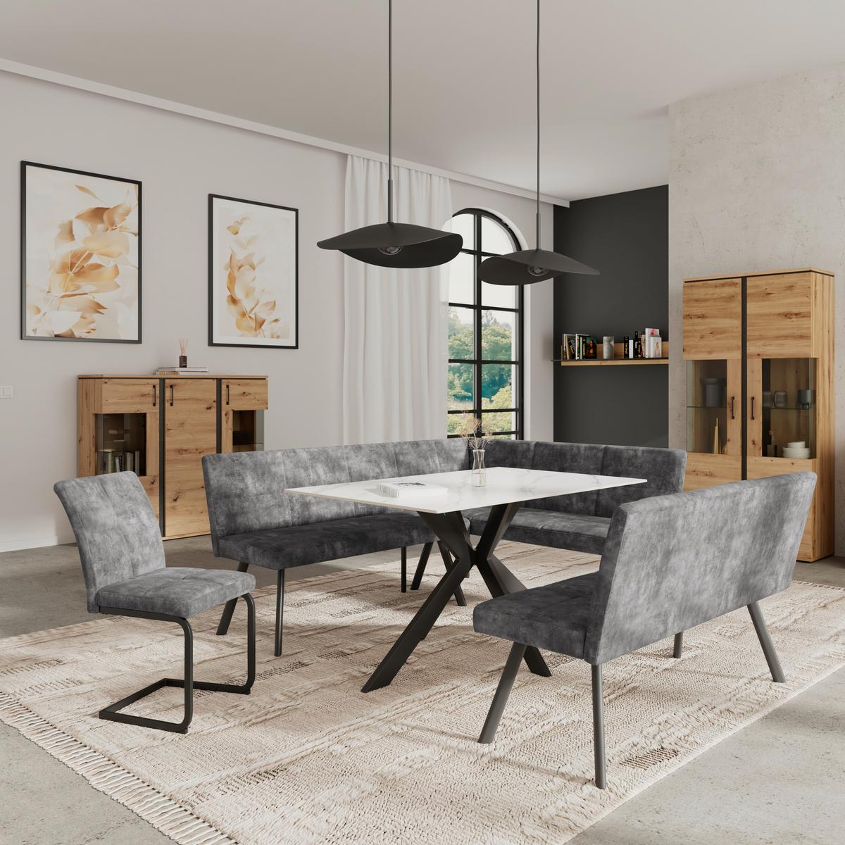 Sitzbank Grau Milos 140x85x60 Cm - Schwarz/Grau, MODERN, Textil/Metall (140/85/60cm)