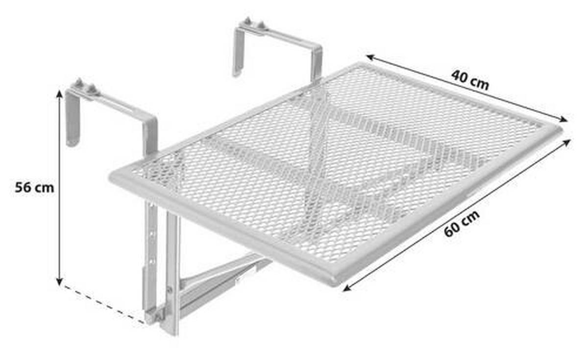 Balkonhängetisch Klappbar Toulouse Metall L: 60 Cm - Grau, MODERN, Metall (60/56/40cm) - Luca Bessoni