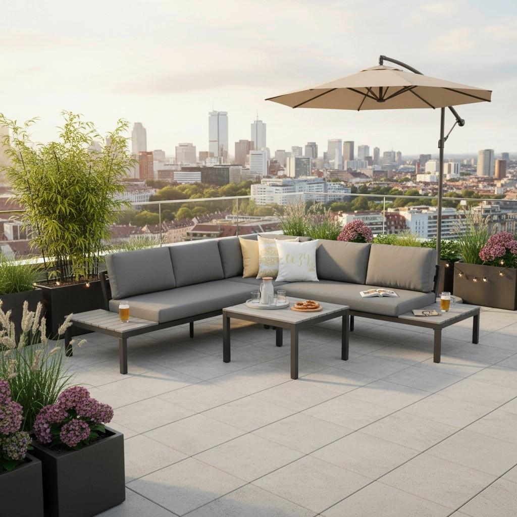 Loungegarnitur Miro - Anthrazit/Grau, MODERN, Textil/Metall (251/251cm) - Gardenson