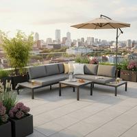 Loungegarnitur Miro - Anthrazit/Grau, MODERN, Textil/Metall (251/251cm) - Gardenson