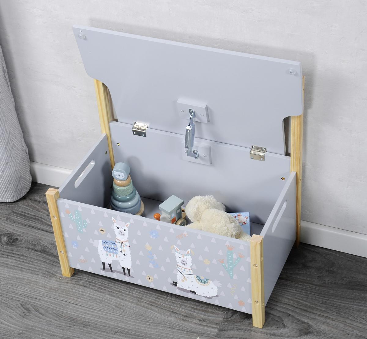 Kinderbank Dekor Grau/Alpakas mit Stauraum und Lehne - Grau, MODERN, Holzwerkstoff (60/56/34,50cm) - Kesper
