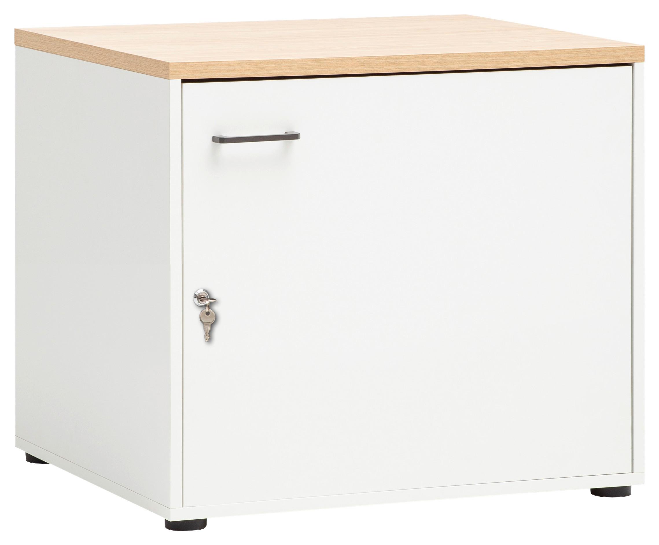 Mehrzweckschrank Weiß/eichefarben B: 67,1 Cm - Eichefarben/Schwarz, MODERN, Holzwerkstoff (67,1/60/60cm) - MID.YOU