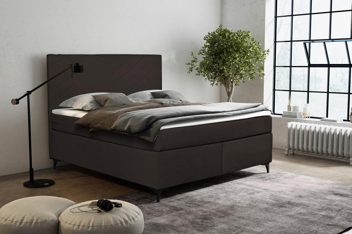 Boxspringbett Mit Topper 180x200 Cm Evan - Schwarz/Braun, Basics, Holz/Textil (180/200cm) - P & B