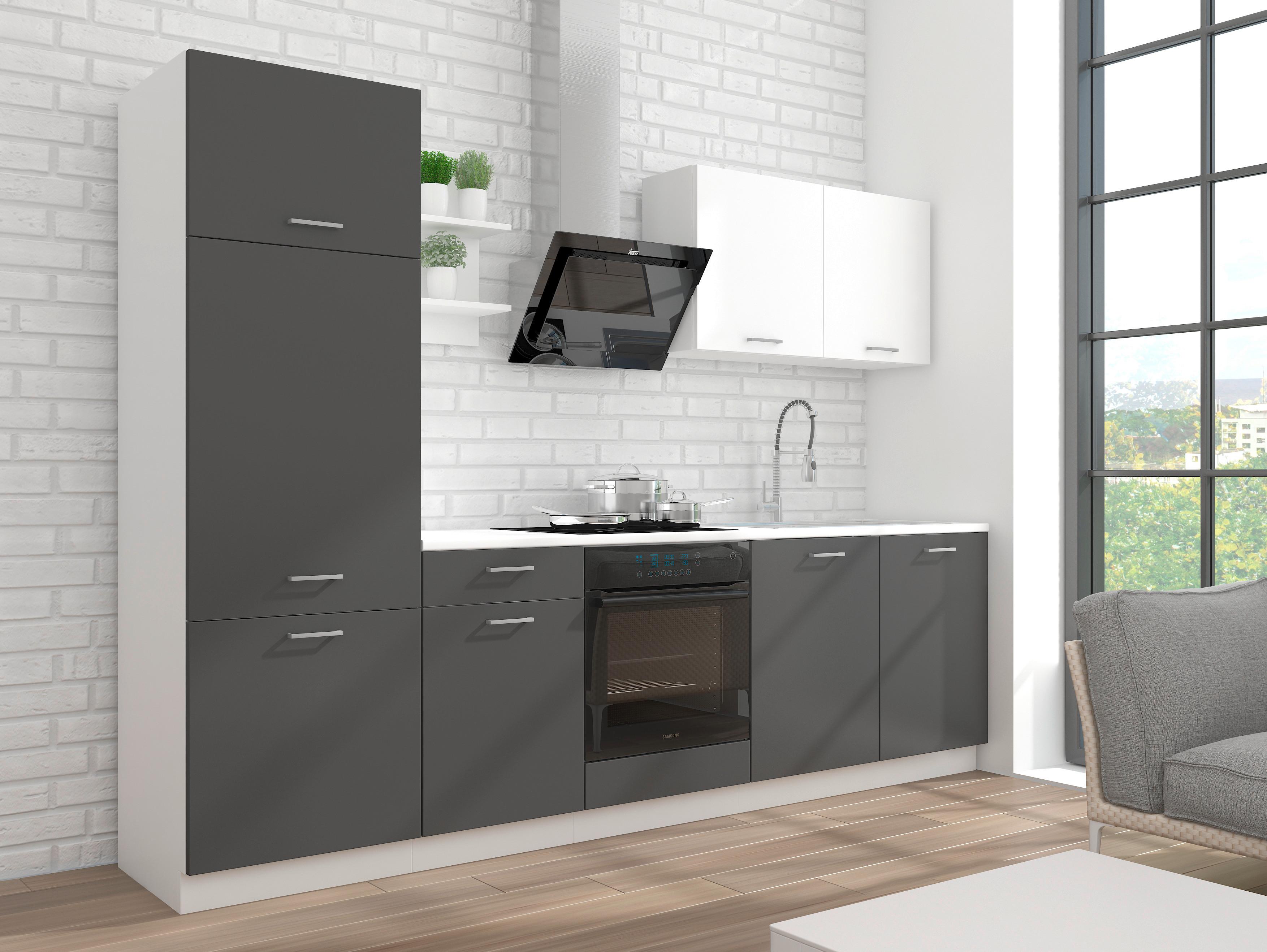 Küchenzeile Promo ohne Geräte 270 cm Grau/Weiß, Modern - Weiß/Grau, KONVENTIONELL, Holzwerkstoff (270cm)
