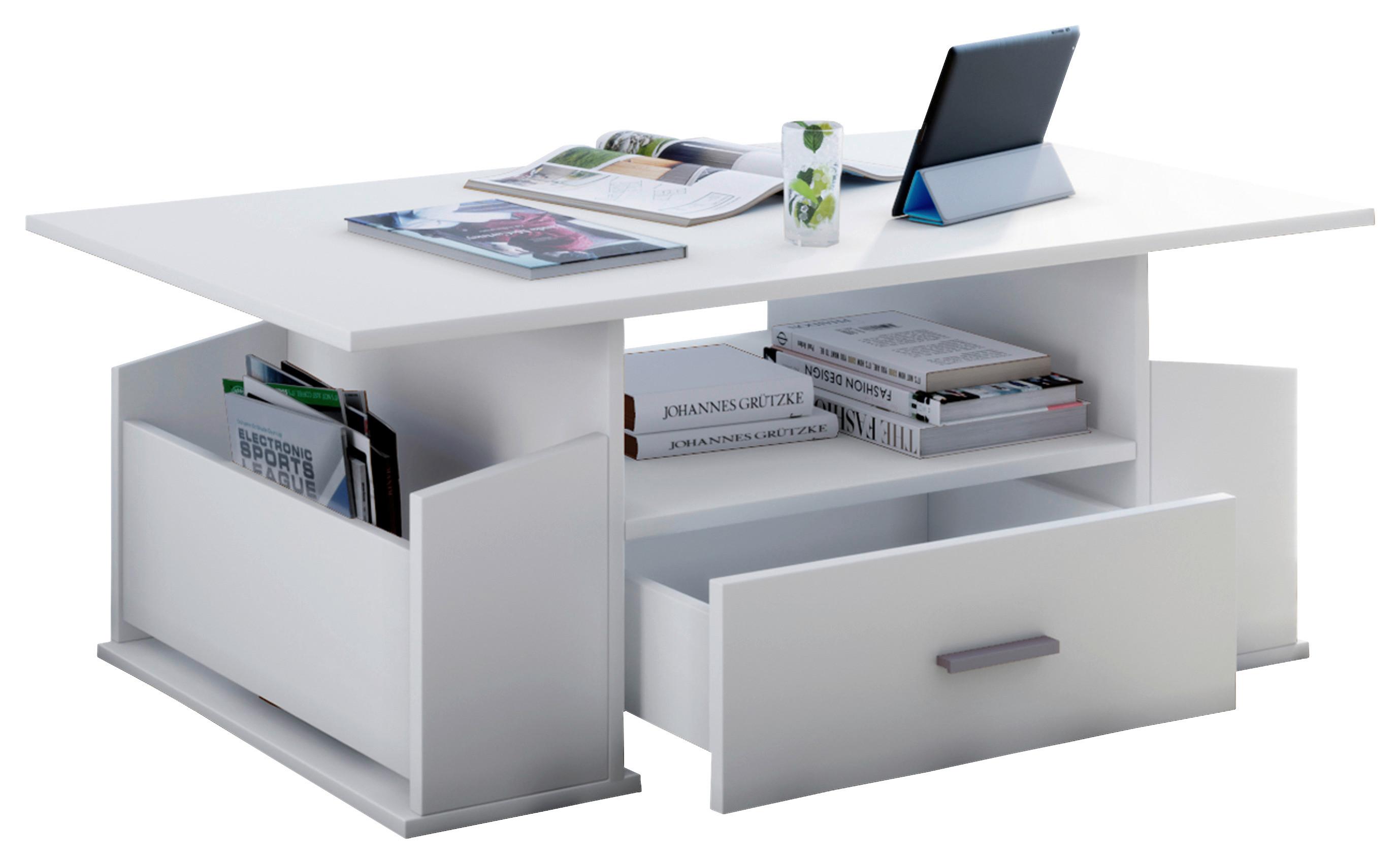 Couchtisch mit Schublade + Fächer Junata, Weiß