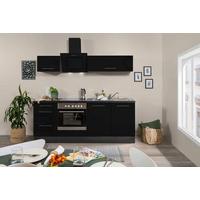 Küchenzeile mit Geräten 210 cm Schwarz Hochglanz - Schwarz/Grau, Basics, Holzwerkstoff (210cm) - Respekta