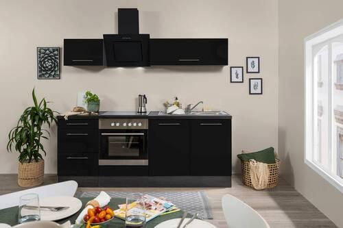 Küchenzeile mit Geräten 210 cm Schwarz Hochglanz