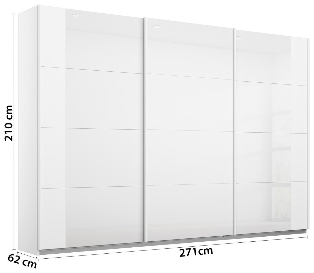 Schwebetürenschrank Artemis B: 271 Cm Weiß/weiß Hochglanz - Weiß Hochglanz/Weiß, MODERN, Glas/Holzwerkstoff (271/210/62cm) - Rauch Möbel