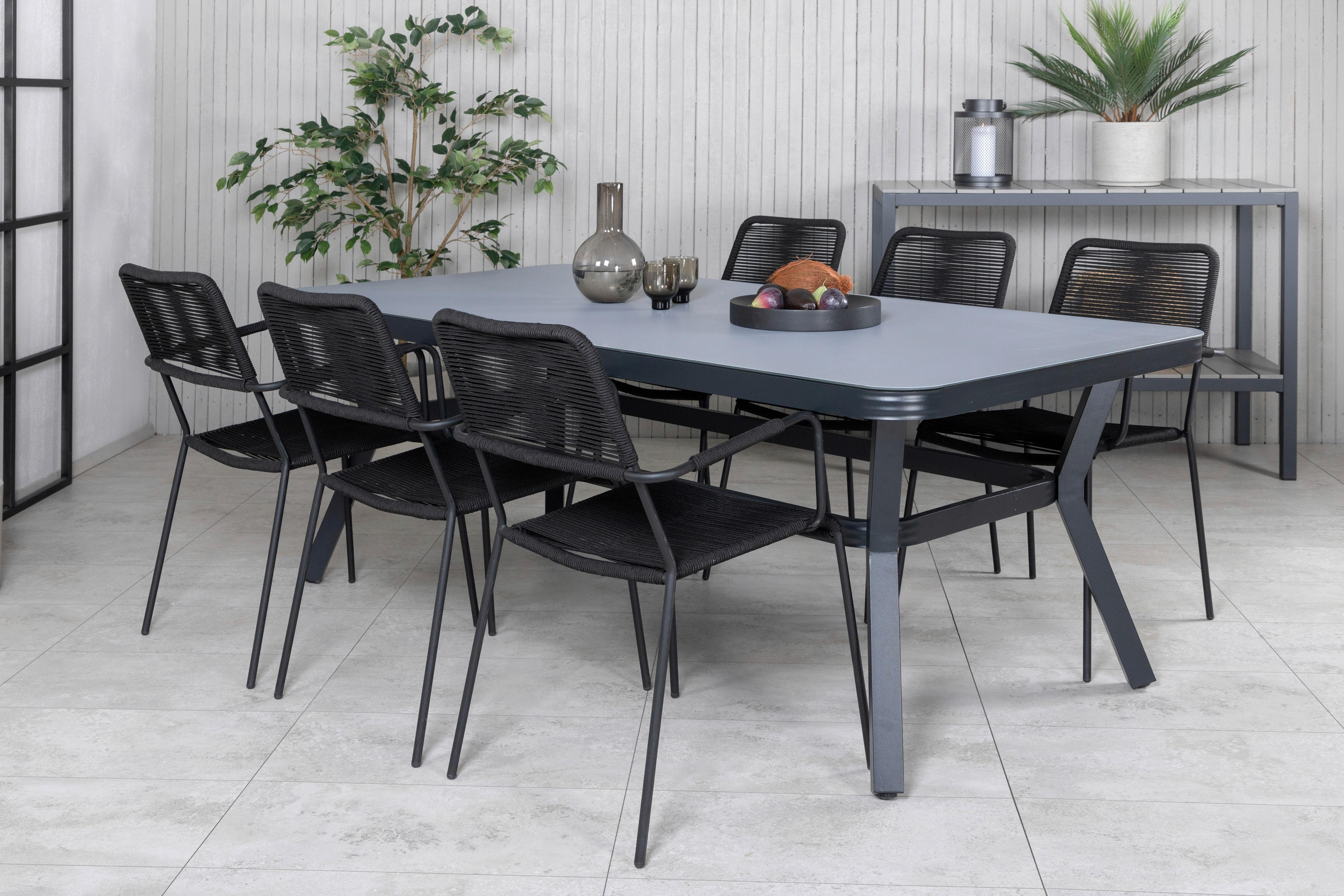 Gartentisch Virya - Schwarz/Grau, KONVENTIONELL, Glas/Metall (200/100/74cm) - Gardenson