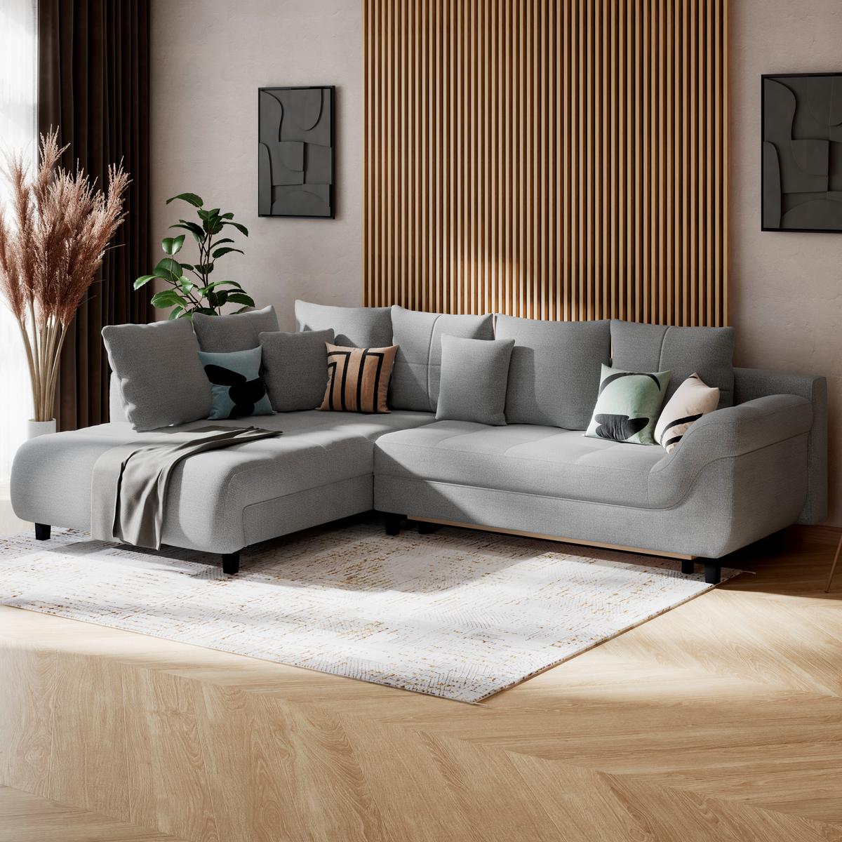 Ecksofa mit Schlaffunktion Mendoza New Chenille 197x309cm - Blaugrau/Schwarz, KONVENTIONELL, Textil (197/309cm) - Ondega