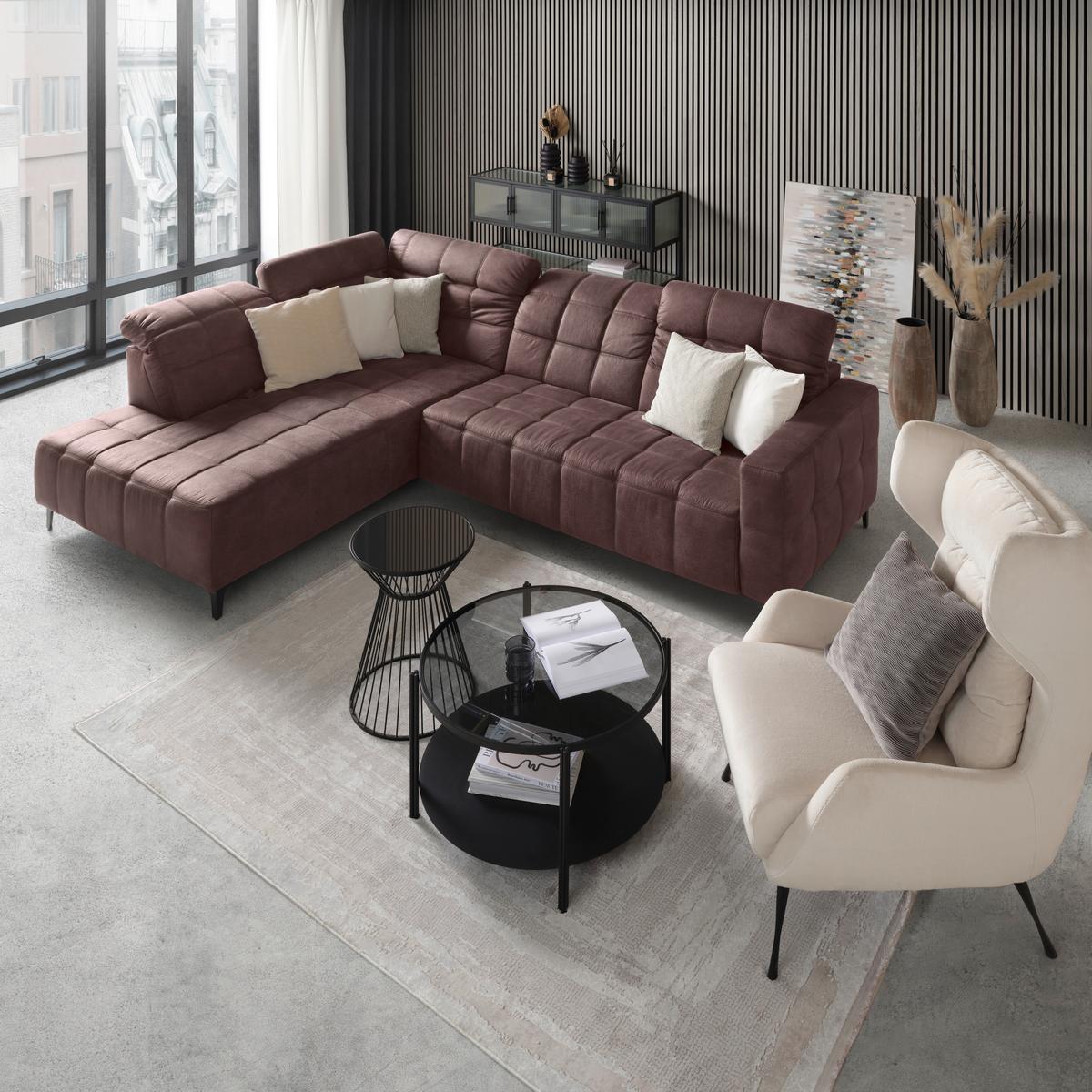Rohová sedačka PANAMA, levá, hnědá - černá/hnědá, Konvenční, kov/textil (216/304cm) - Premium Living