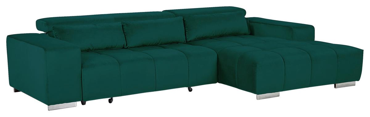 Ecksofa mit Relaxfunktion Orion Kopfstütze Klappbar Grün - Silberfarben/Grün, KONVENTIONELL, Textil (307/186cm) - Livetastic