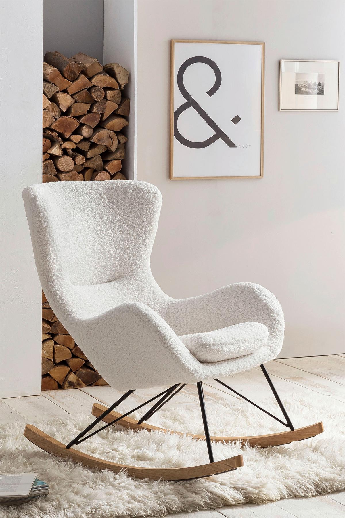 Schaukelstuhl Weiß B: 75 Cm - Eichefarben/Schwarz, MODERN, Textil/Metall (75/106/102cm) - Livetastic