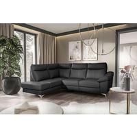 Ecksofa Luna Teilleder schwarz 194x242 - Chromfarben/Schwarz, Design, Leder/Textil (194/242cm) - MID.YOU